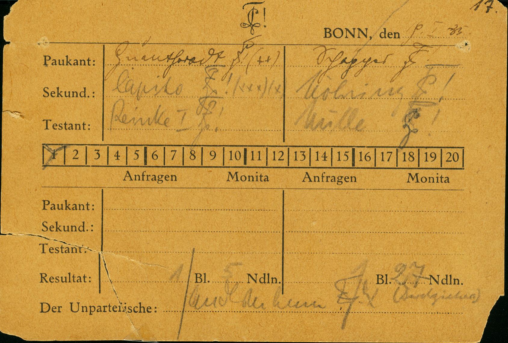17. Partie gegen C! Teutonia Bonn, das nach 3 G�ngen (1 Blutiger, 27 Nadeln) abf�hrt.